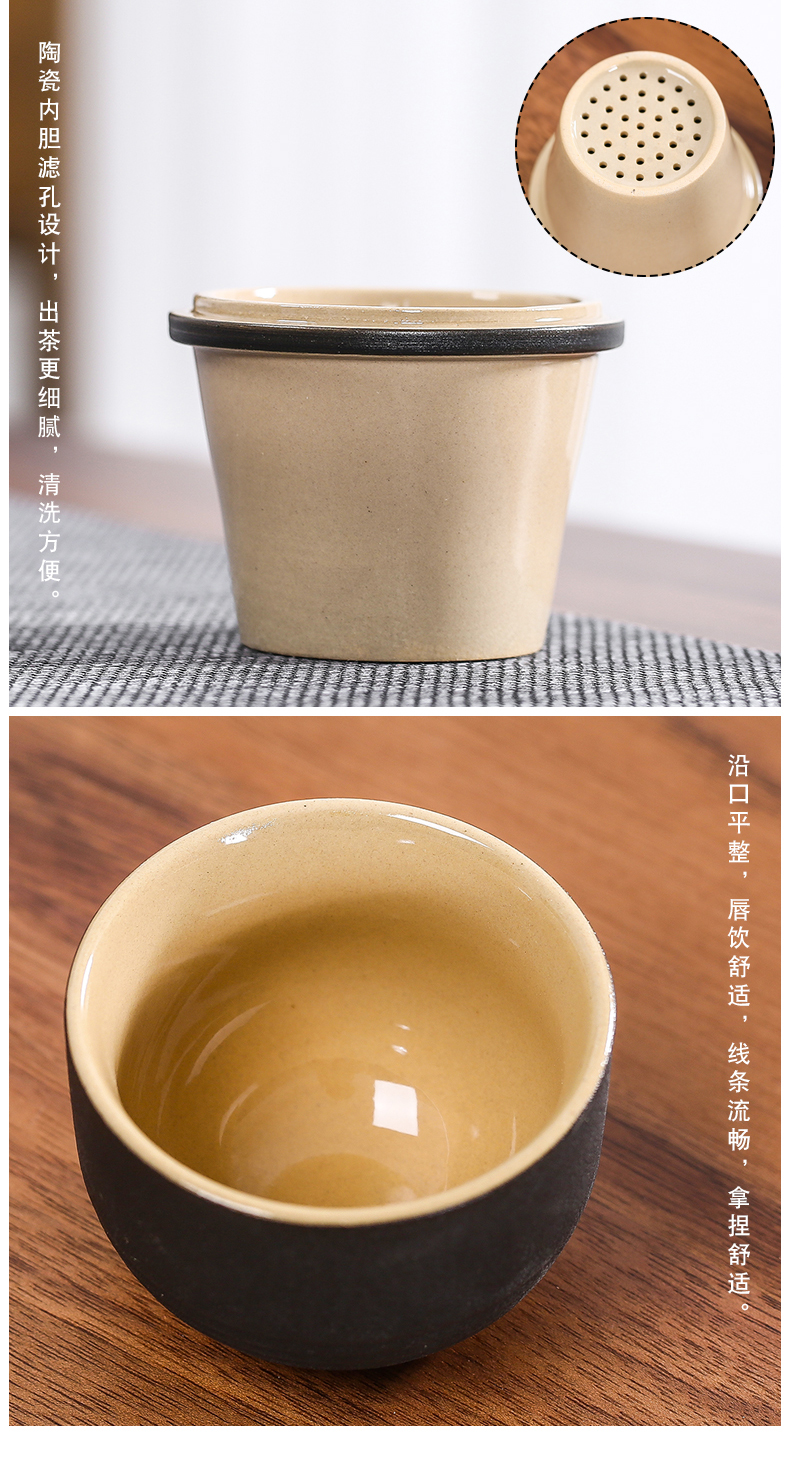 Leopard lam, crack cup single portable package travel tea set with black pottery teapot teacup tea ware kung fu suits for