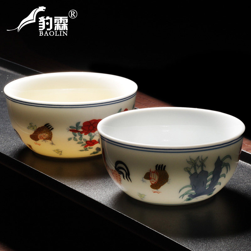 Jingdezhen half hand - made of da Ming chenghua bucket color ceramic cups chicken cylinder cup archaize kung fu master sample tea cup single CPU