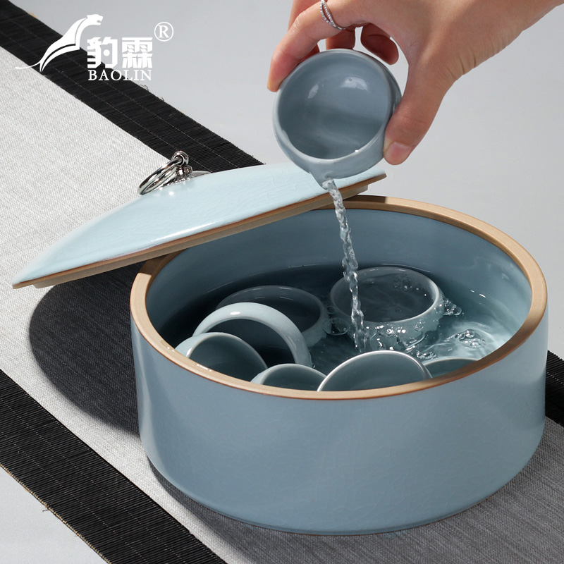 Leopard tamhui elder brother up with cover of tea to wash to heavy household washing a large water jar with a cover on kung fu tea set zero with ceramic cups to wash
