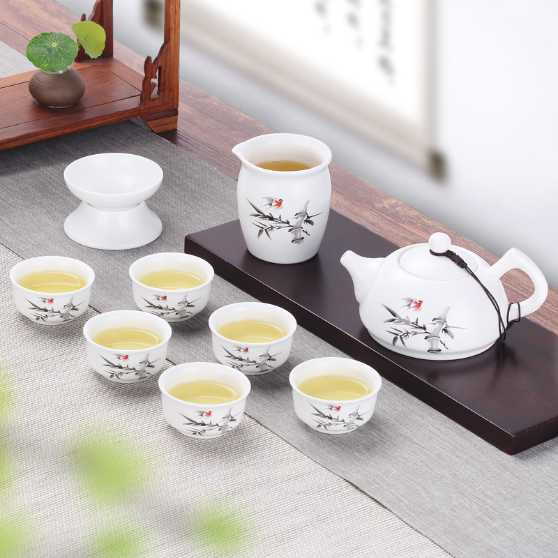 Leopard lam, ceramic kung fu tea set suit household teapot contracted and I tea cups dehua white porcelain small set of office