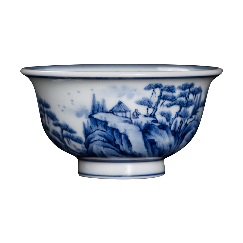 Clock home trade, people write cup blue and white landscape in blue and white porcelain teacup maintain manual tea cups kunfu tea