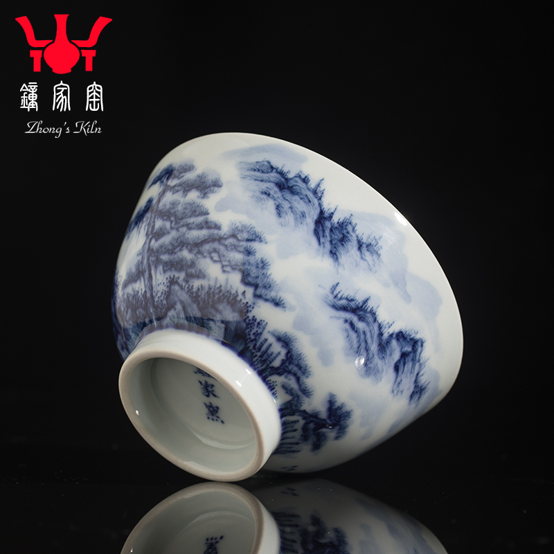 Clock home up kunfu tea cup of pure hand - made maintain jingdezhen blue and white landscape master cup sample tea cup tea by hand