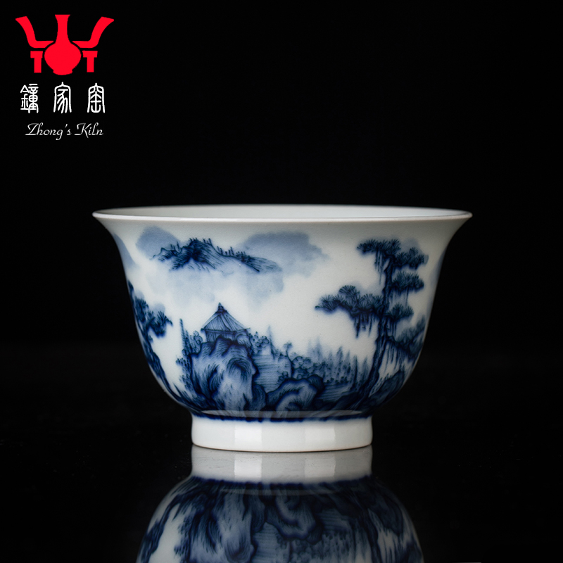 Clock home up market metrix of blue and white porcelain cup of jingdezhen blue and white landscape kung fu tea set hand - made maintain pressure hand cup sample tea cup