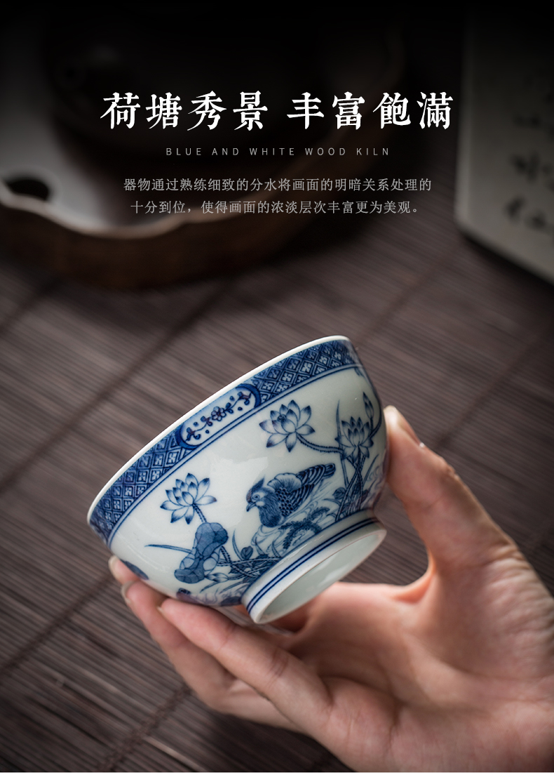 Clock kung fu tea house up with jingdezhen blue and white maintain master cup single cup all hand girlfriend ceramic cups