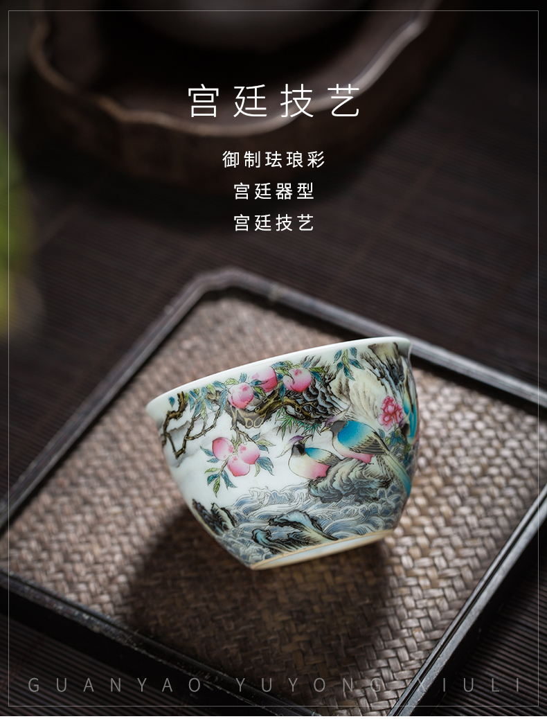 Clock home up jingdezhen tea master cup single cup all hand longevity enamel high - end sample tea cup of birthday gift