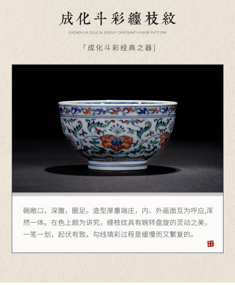 Clock home trade, one cup of single CPU jingdezhen maintain chenghua bucket colors branch pattern kung fu tea cup personal cup