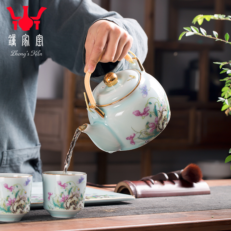 Clock home up of a complete set of domestic high - end tea tea sets jingdezhen colored enamel tea service office small tea table