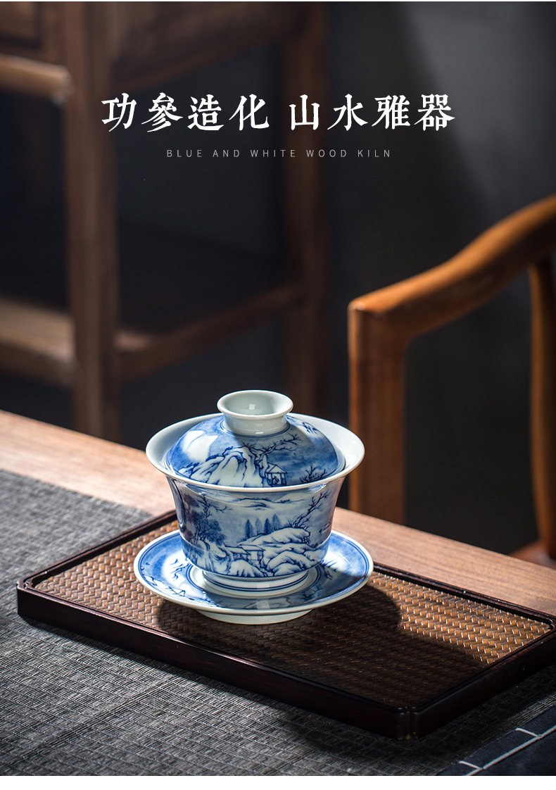 Clock home up tureen jingdezhen blue and white maintain manual landscape tea bowl of blue and white porcelain tea set. A single three cups