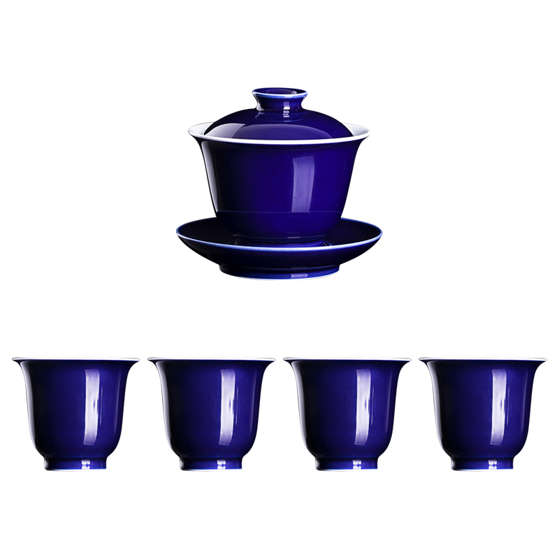 Kung fu tea set clock home up jingdezhen ji blue glaze ceramic a tureen three to four cups of bowl cups household