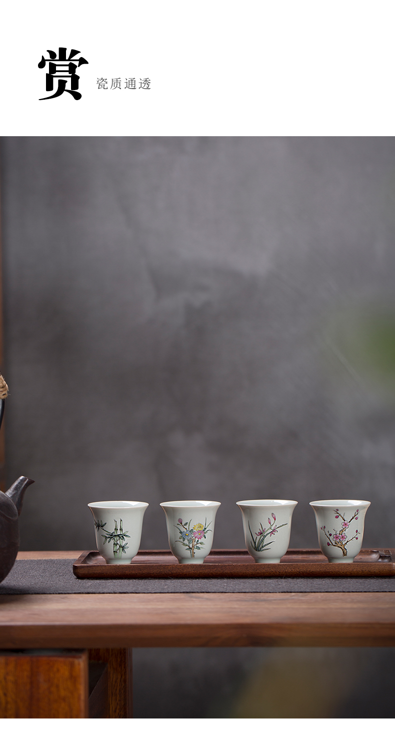 Clock home up hand - made master cup kung fu tea set single CPU archaize ceramic cups, small tea green glaze by patterns