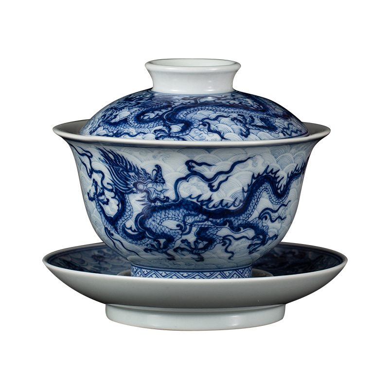 景徳鎮 元青花磁器魚藻紋懸停二才蓋碗 茶碗 煎茶