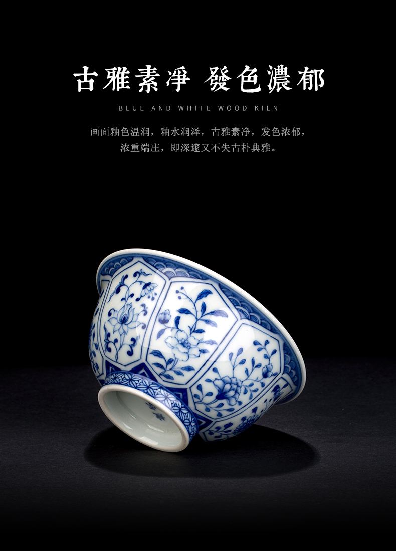 Have blue and white maintain internal and external trade, one cup full of workers floral cup full manual single glass ceramic cups kung fu tea set