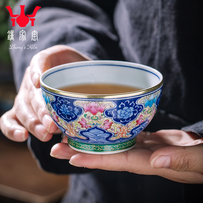 Clock home up with jingdezhen ceramic cups hand - made colored enamel masters cup high - end tea master cup sample tea cup single CPU