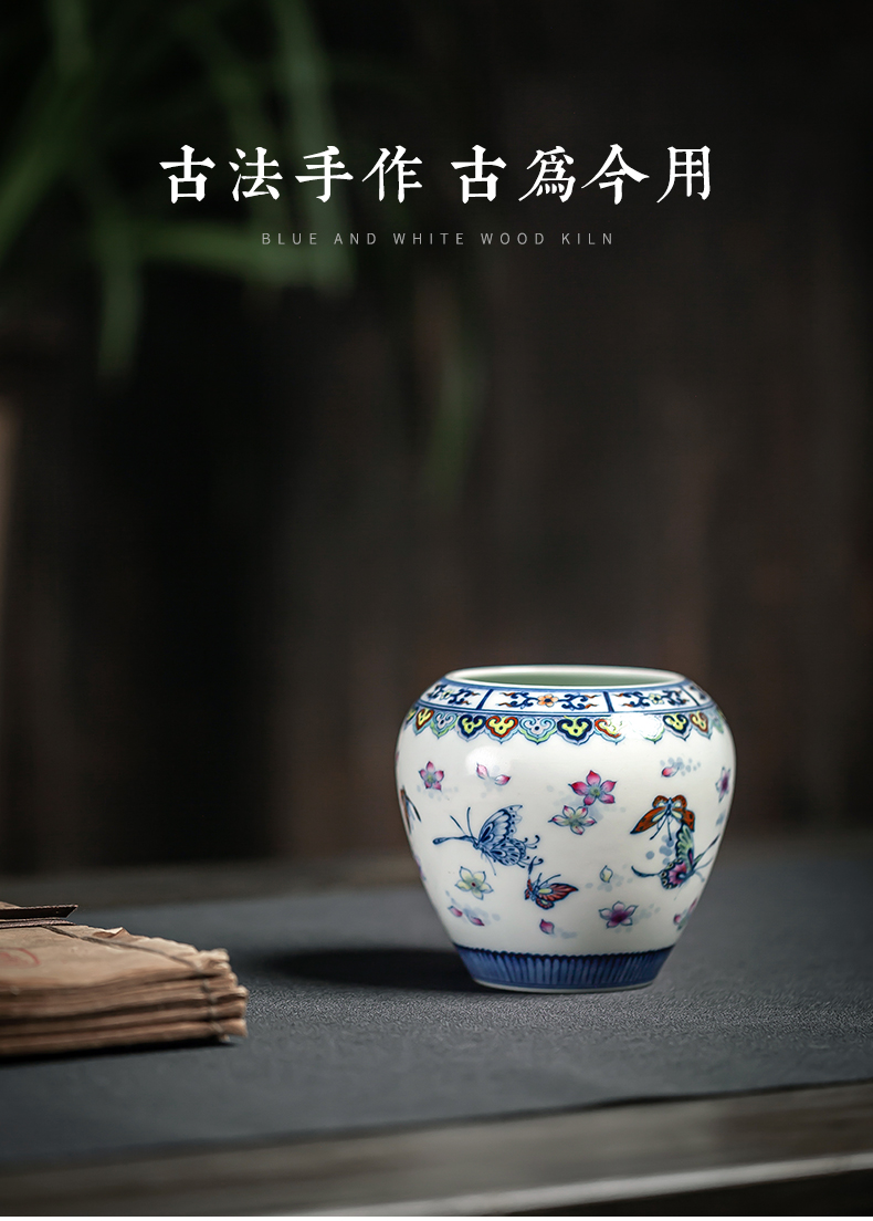 Have blue and white color bucket tea wash to household ceramics up water jar is large kung fu tea accessories XiCha writing brush washer cylinder device