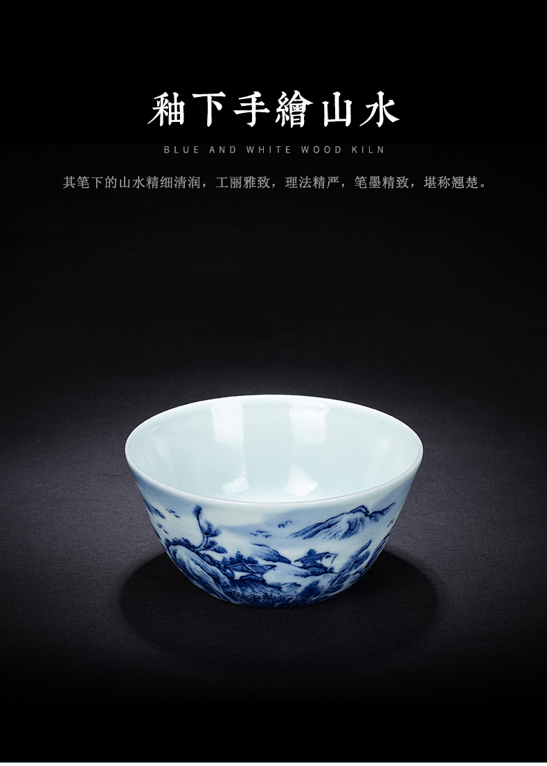 Clock home trade, one cup of single CPU jingdezhen blue and white painting landscape cylinder cup kung fu teacups hand - made maintain sample tea cup