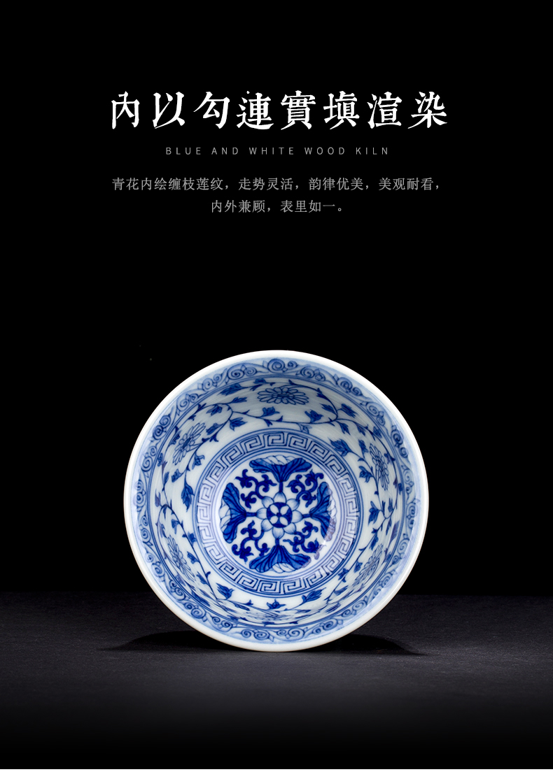 Have blue and white maintain internal and external trade, one cup full of workers floral cup full manual single glass ceramic cups kung fu tea set