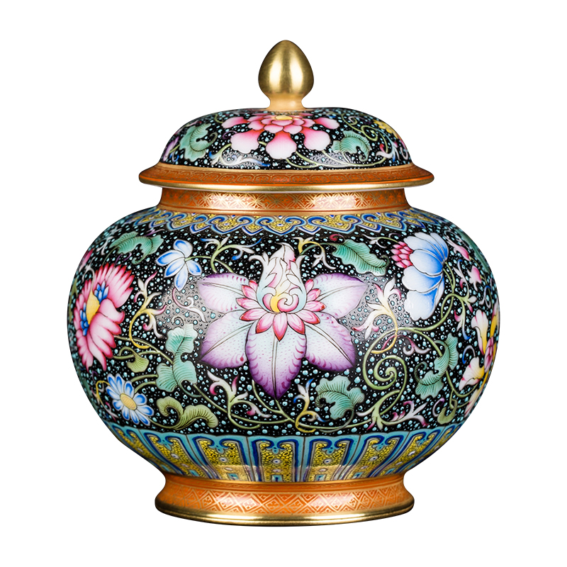 Clock home up caddy fixings seal pot boutique high - end collection of jingdezhen ceramics enamel colors branch lines caddy fixings