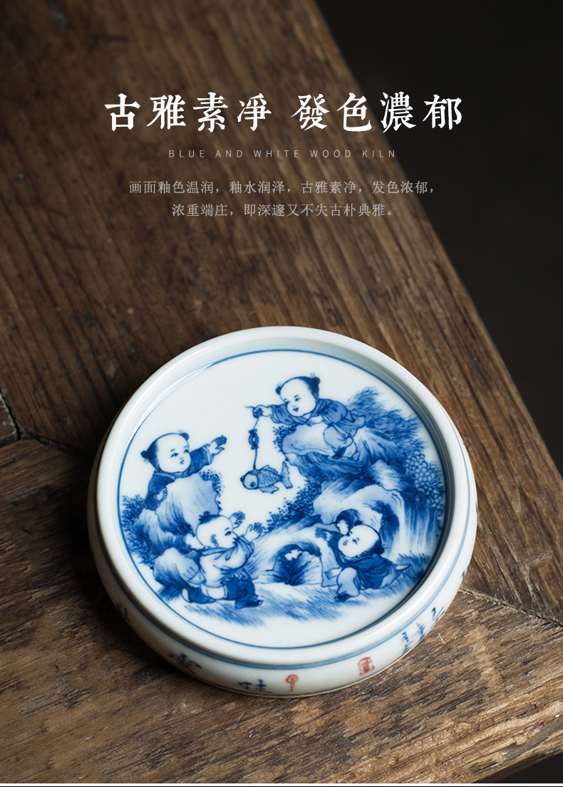 Clock home blue and white porcelain up cover rear hand - made tong qu maintain characters cover jingdezhen kung fu tea accessories cover holder frame