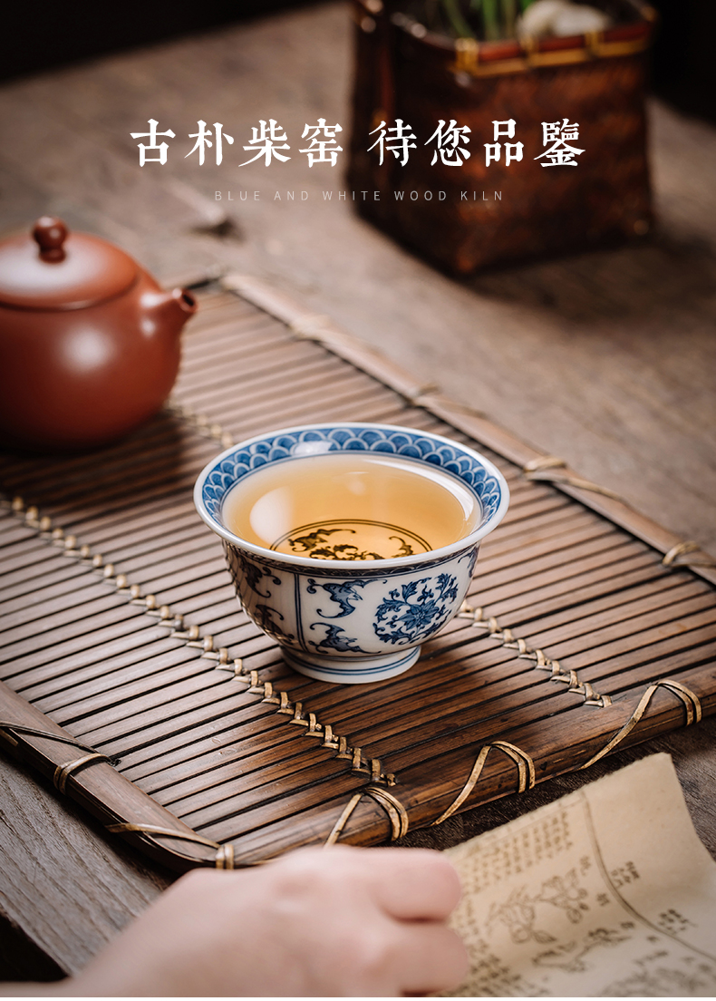 Clock home trade, one cup of single cup of jingdezhen tea service manual maintain teacup bat around sea branch lines of blue and white porcelain cup