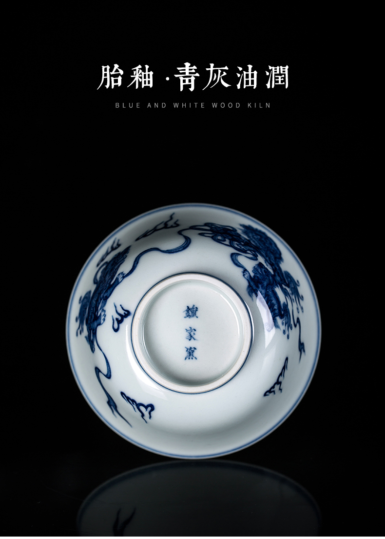 Tureen single clock home up jingdezhen blue and white wood pure manual only three bowls of the lion as Tureen tea bowl