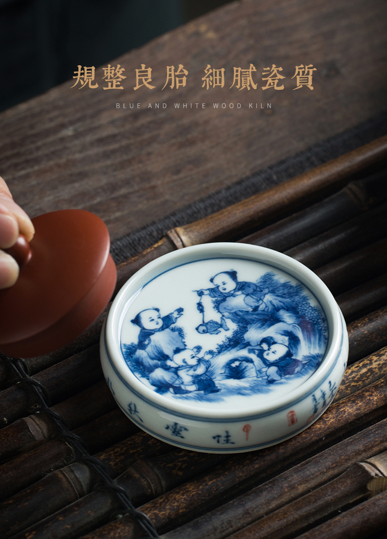 Clock home blue and white porcelain up cover rear hand - made tong qu maintain characters cover jingdezhen kung fu tea accessories cover holder frame