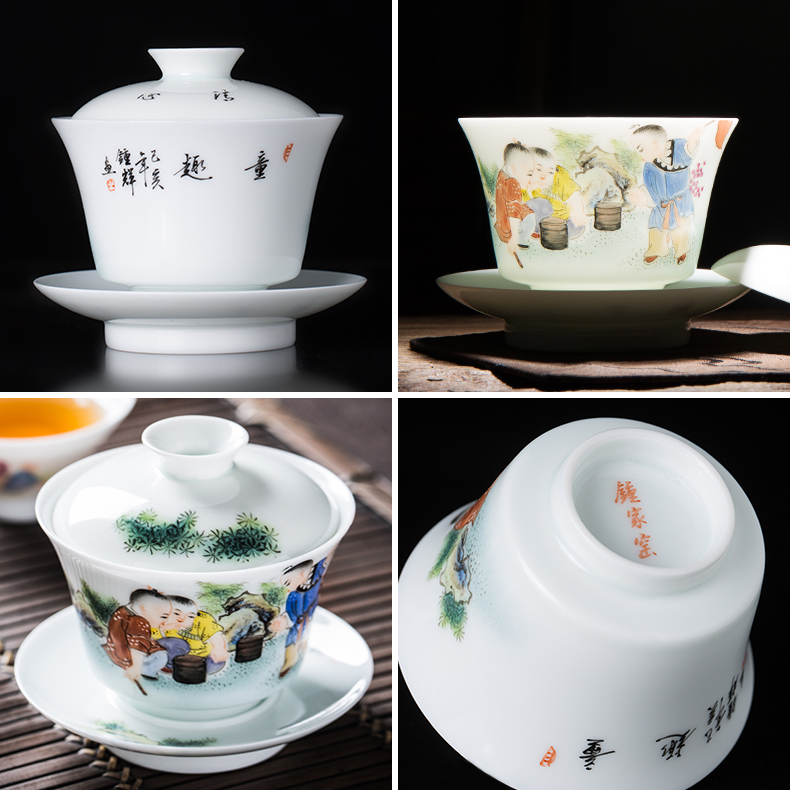 Clock home up jingdezhen tea set manual hand - made pastel character set tong qu five kunfu tea home outfit