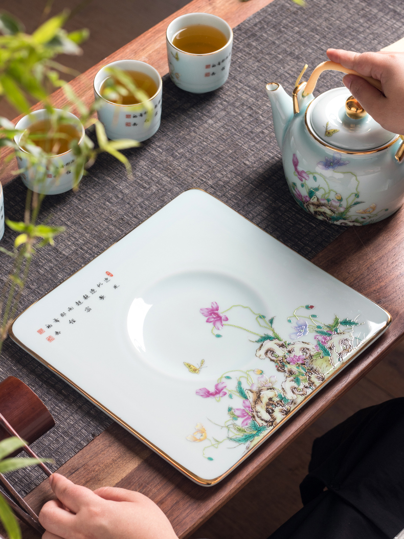 Clock home up of a complete set of domestic high - end tea tea sets jingdezhen colored enamel tea service office small tea table