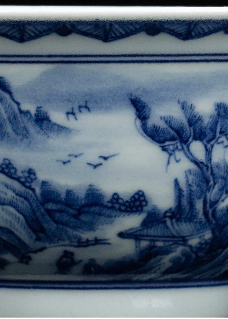 Clock home up jingdezhen tea by hand only three tureen ceramic cups hand - made porcelain bowl with single firewood landscapes