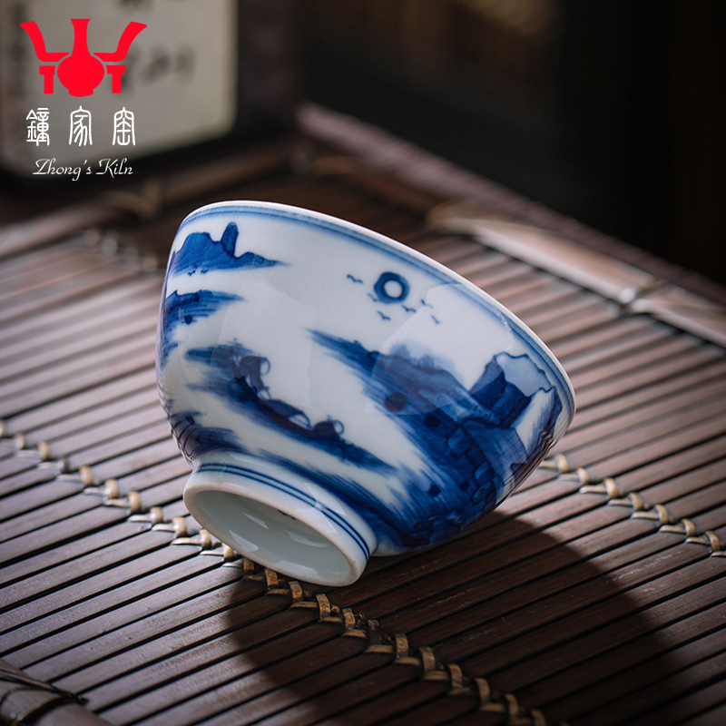 Clock kung fu tea house up with jingdezhen blue and white maintain master cup single CPU ceramics burn landscape high - grade tea cups