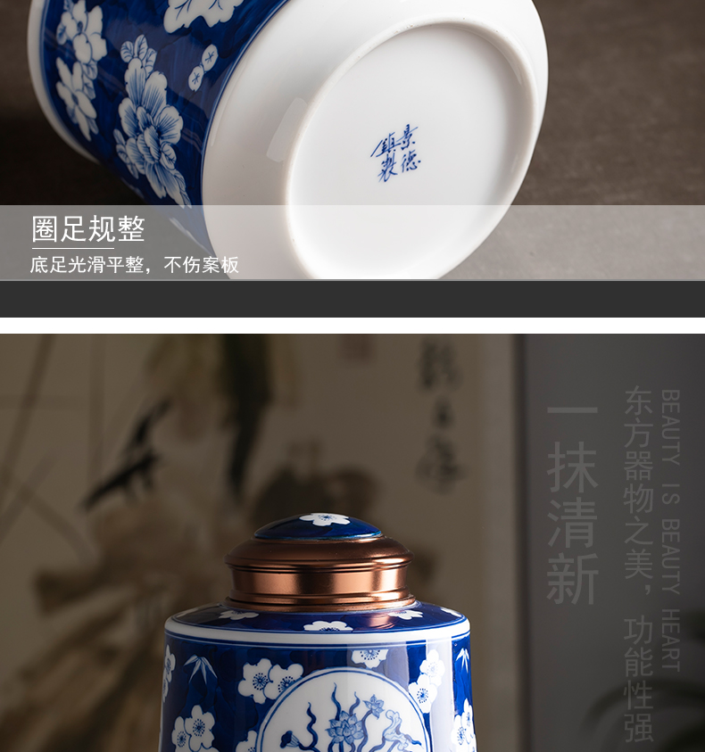 Clock home up with jingdezhen ceramic tea pot hand - made porcelain of large metal double hermetically sealed as cans name plum tea storehouse