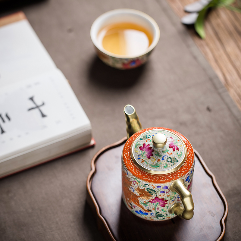 Clock home up wire inlay enamel teapot single pot of jingdezhen enamel kirin teapot small household kung fu tea pot