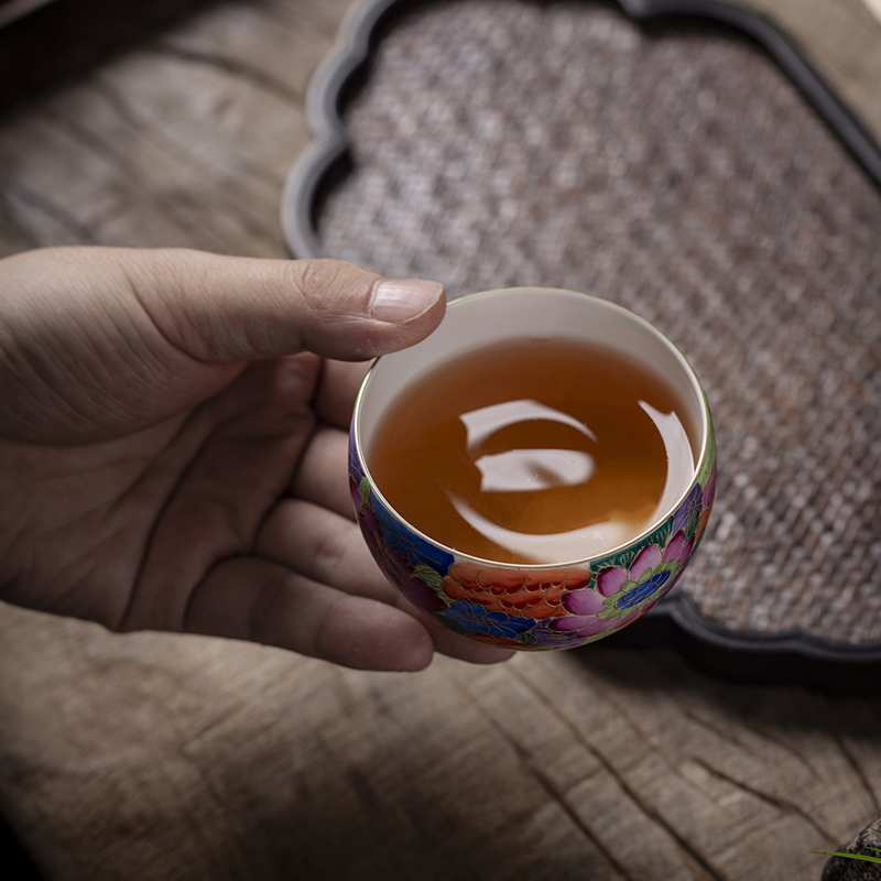 Clock home up jingdezhen kung fu tea bowl hand - made enamel wire inlay master cup single CPU peony lotus cup by hand