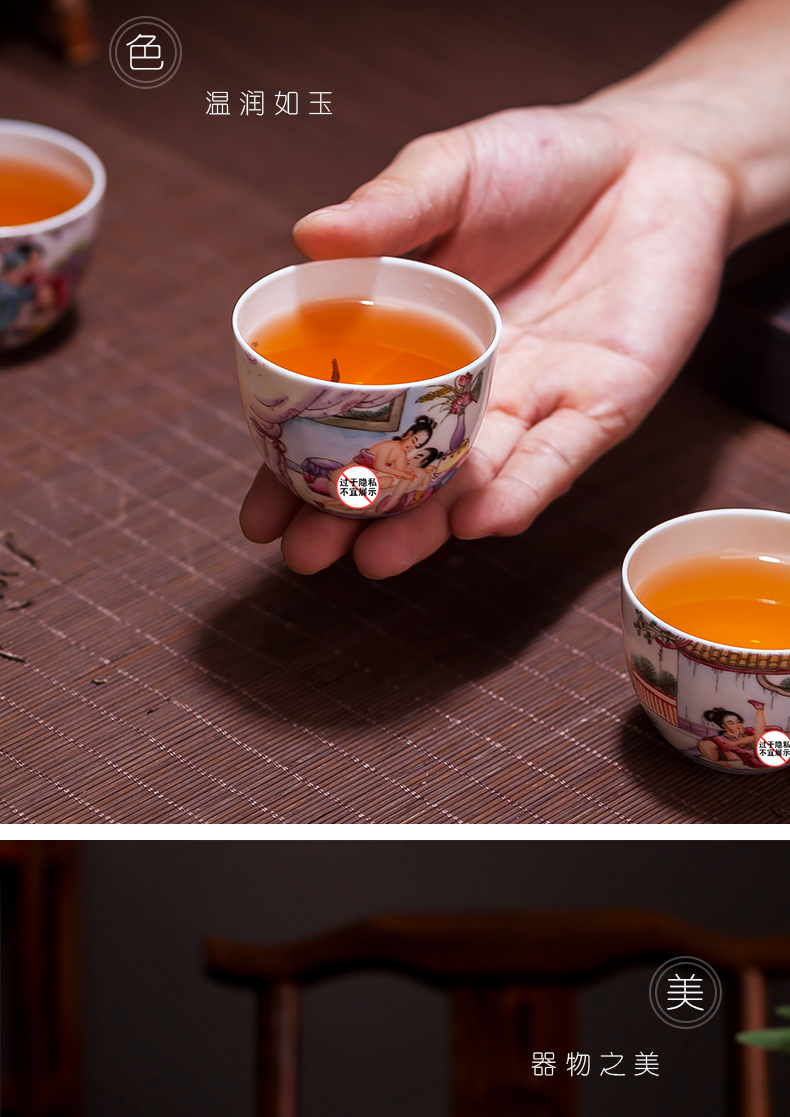 Jingdezhen ceramic sample tea cup hand - drawn characters noggin powder enamel craft master cup single CPU personal kung fu tea set