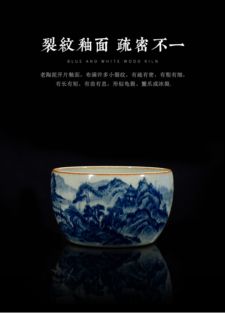 Old clock home up clay maintain jingdezhen blue and white landscape master cup single CPU high - end antique cup tea by hand