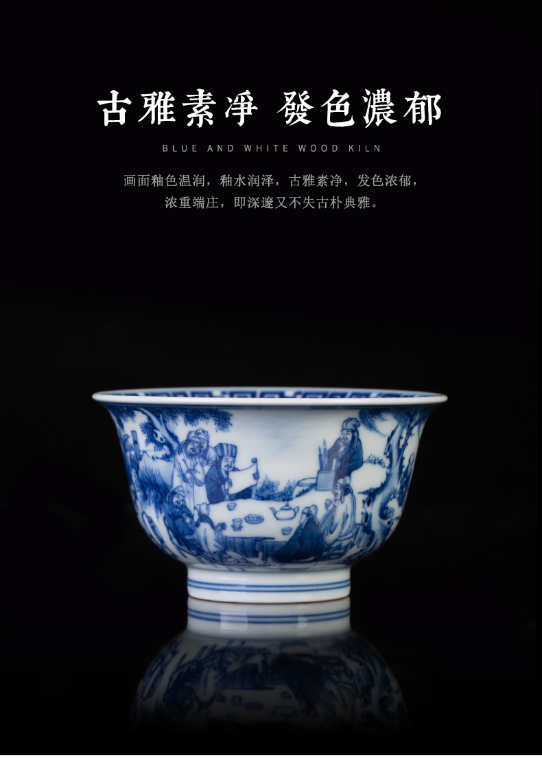 Clock home trade, one cup of single CPU bachelor of jingdezhen blue and white porcelain cup pure manual maintain figure 18 ceramic cups