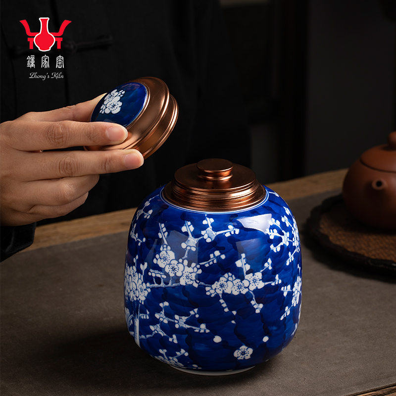 Clock home up with jingdezhen ceramic tea pot hand - made porcelain of large metal double hermetically sealed as cans name plum tea storehouse