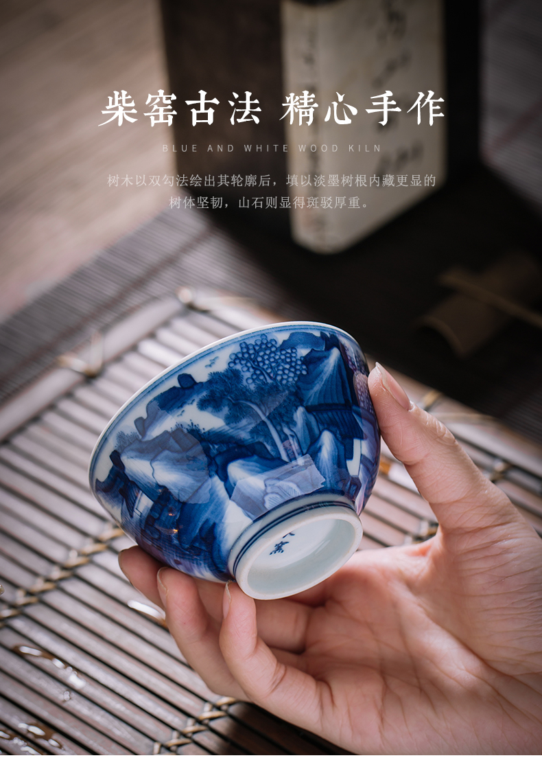Clock kung fu tea house up with jingdezhen blue and white maintain master cup single CPU ceramics burn landscape high - grade tea cups