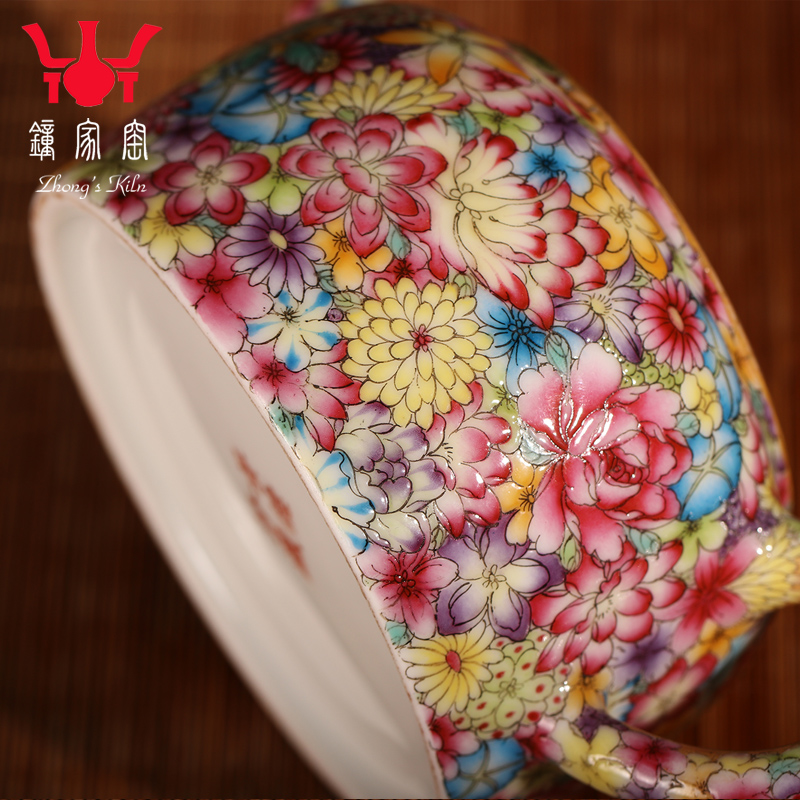 Kung fu tea set clock home up jingdezhen hand - made colored enamel flower is high - grade Chinese single pot teapot ceramic tea set