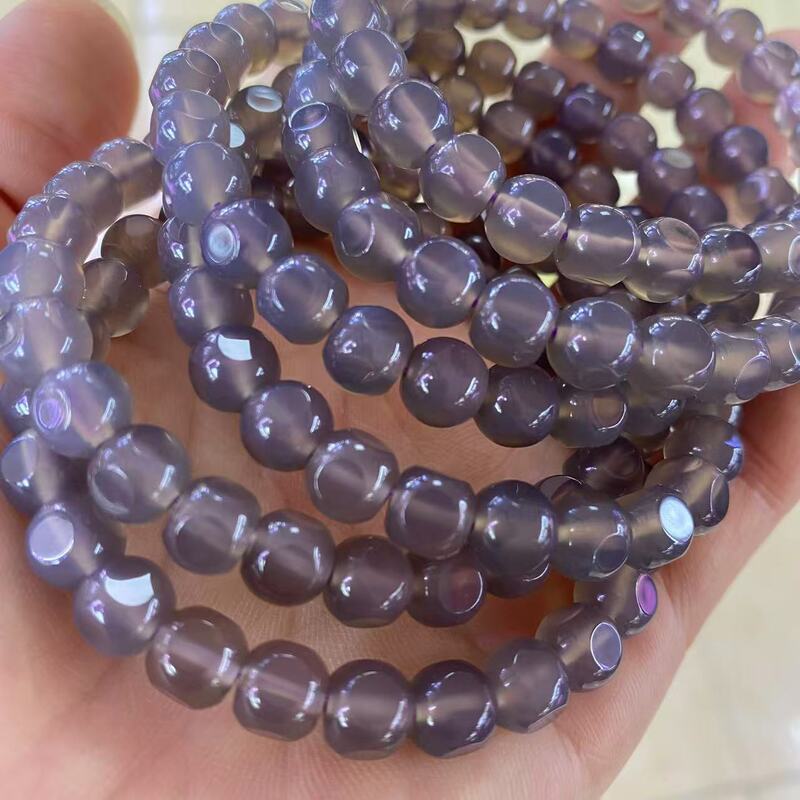 [Natural Smoke Purple Agate] Hexagonal Bracelet Smoke Gray Agate Chalcedony New Chinese Style Unisex Jewelry 7mm