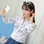 Mùa xuân và mùa thu Áo sơ mi nữ sọc Hàn Quốc V-cổ áo sơ mi nữ dài tay Áo sơ mi Slim Wild Casual Áo sơ mi hàng đầu - Áo sơ mi dài tay áo sơ mi voan kiểu hàn quốc