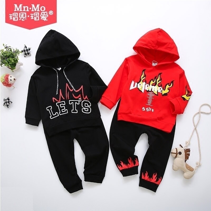 Mao Eun Mao Love Boy Spring and Autumn Suit New Chinese Big Boy Western Baby Hooded Sweatshirt Boy Sports Two Set