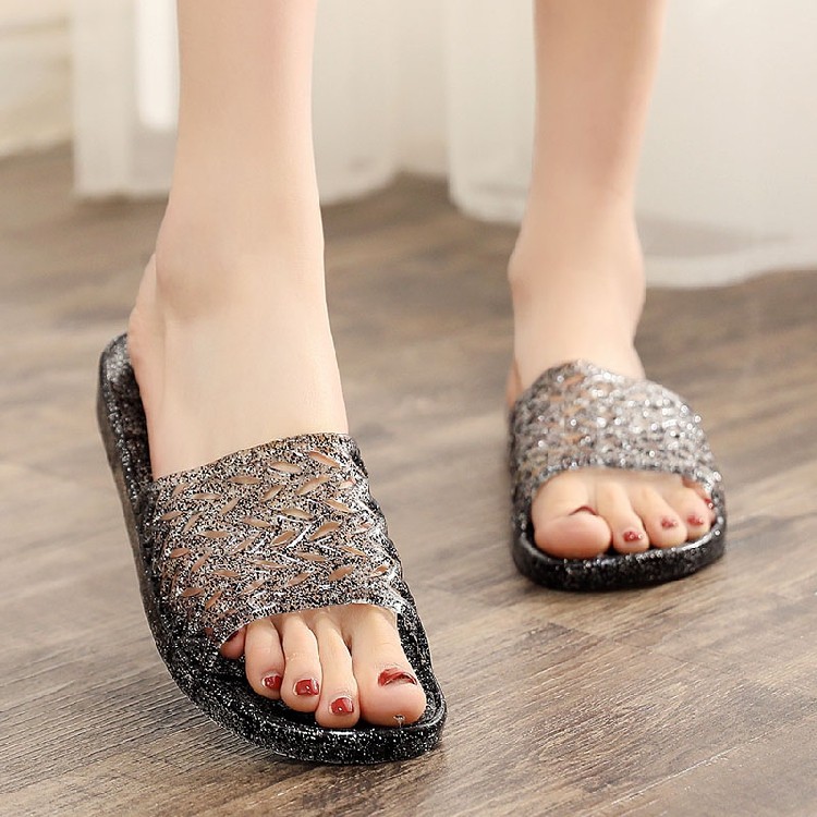 Household simple slippers female crystal soft rubber flat sandals female summer bedroom anti-odor slip bathroom bath