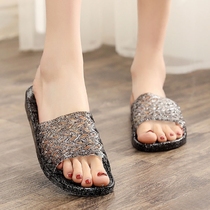 Household simple slippers womens crystal soft plastic flat bottom sandals womens summer bedroom deodorant slippery bathroom bath