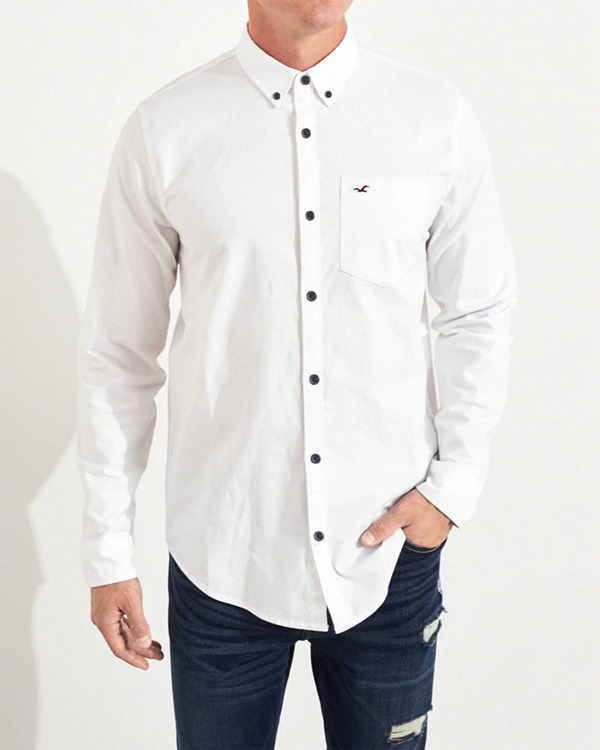 Hollister Chính hãng AF Mỹ HCO Seagull Mùa xuân và Mùa thu Nam Mới Áo sơ mi Oxford màu rắn Áo sơ mi dài tay - Áo áo sơ mi hàn quốc