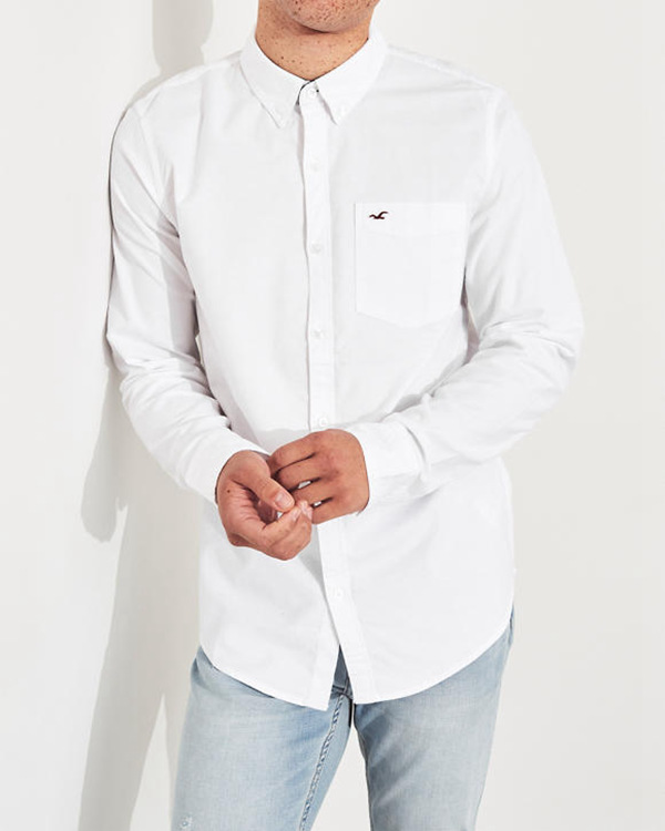 Hollister Chính hãng AF Mỹ HCO Seagull Mùa xuân và Mùa thu Nam Mới Áo sơ mi Oxford màu rắn Áo sơ mi dài tay - Áo áo sơ mi hàn quốc