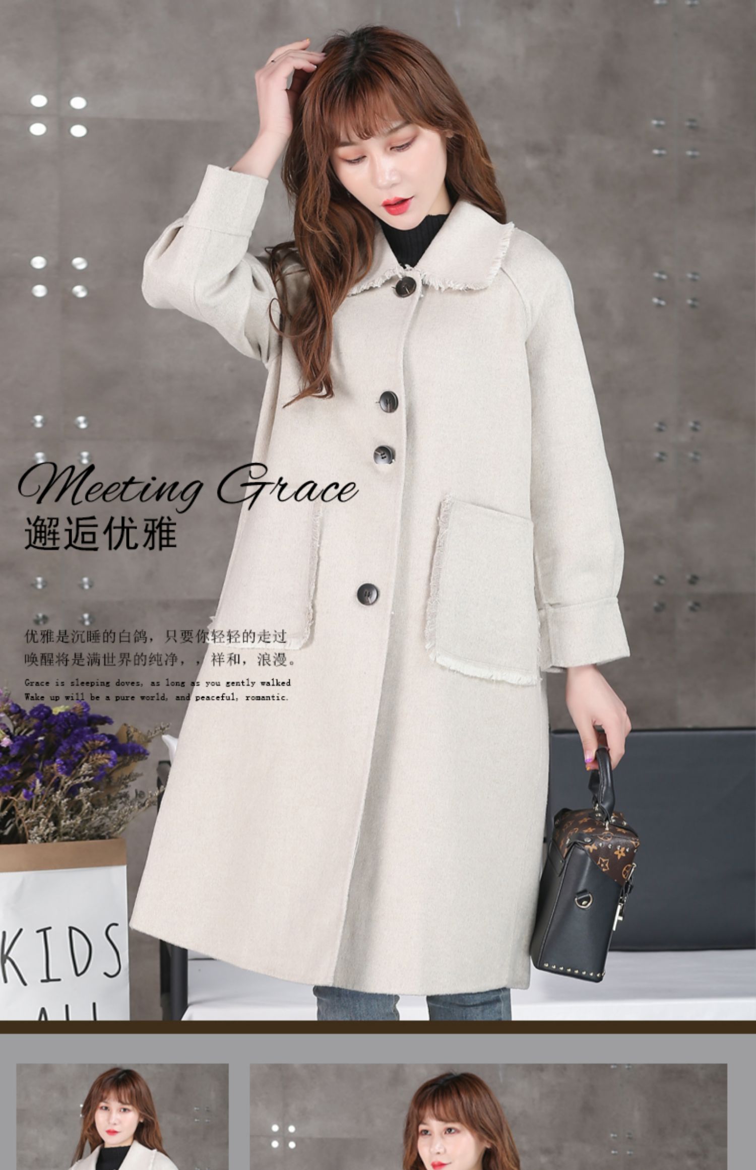 Áo khoác cashmere chống hai mùa dành cho nữ - Accentuated eo áo áo khoác dạ caro nữ