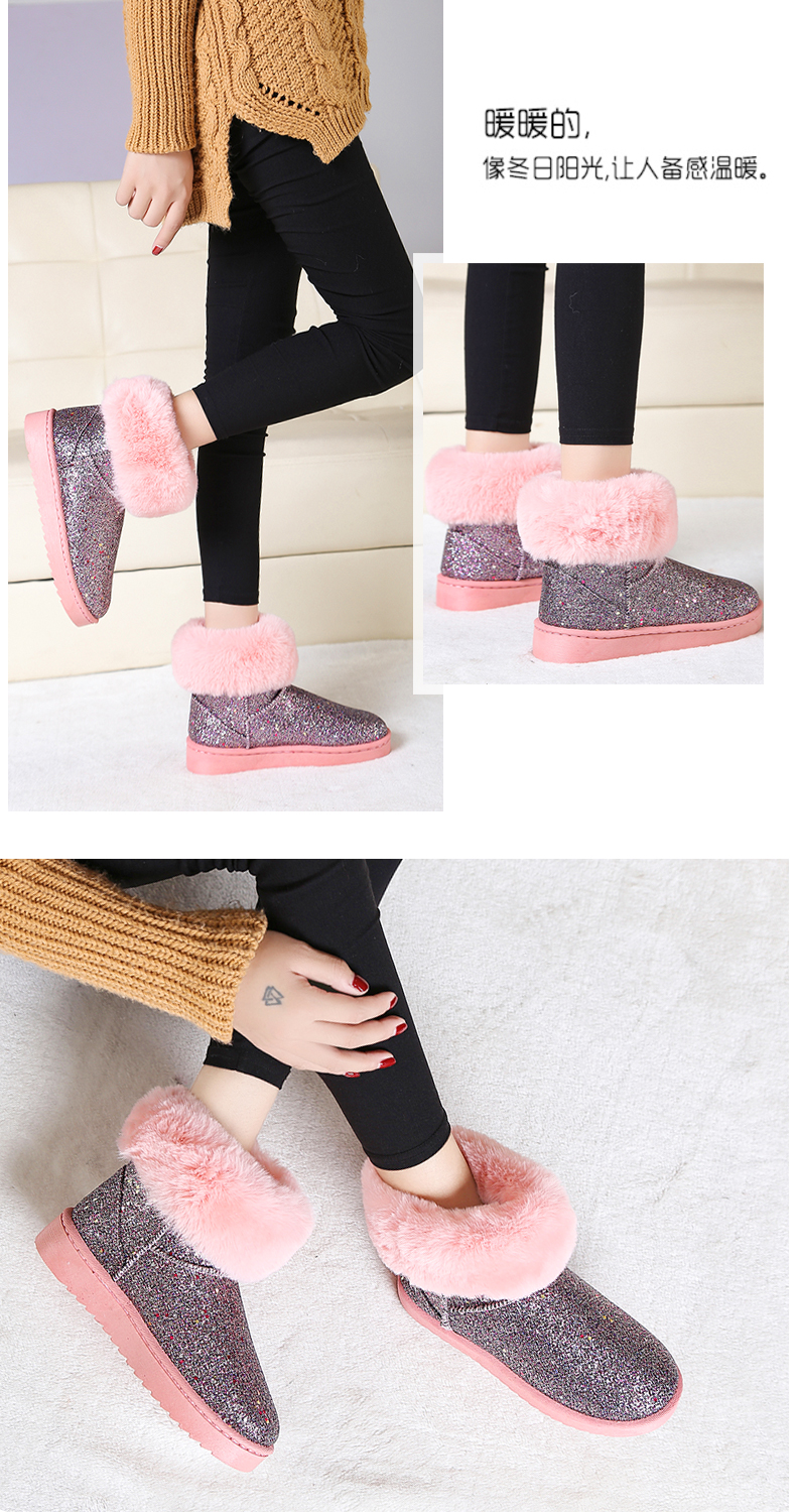 Giày nữ tuyết nữ ống ngắn màu đỏ một chân dày 2018 mới cộng với giày nhung cotton ngắn nữ mùa đông giày boot