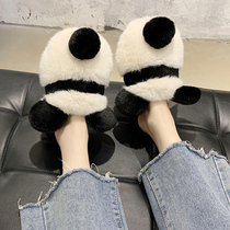 Net red fur fur slippers women wear 2021 new autumn and winter thick bottom cute plush bag head cotton slippers ins tide