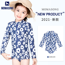 Momasong children swimsuit girl child baby cute conjoined long-sleeved beach spa sunscreen swimsuit suit