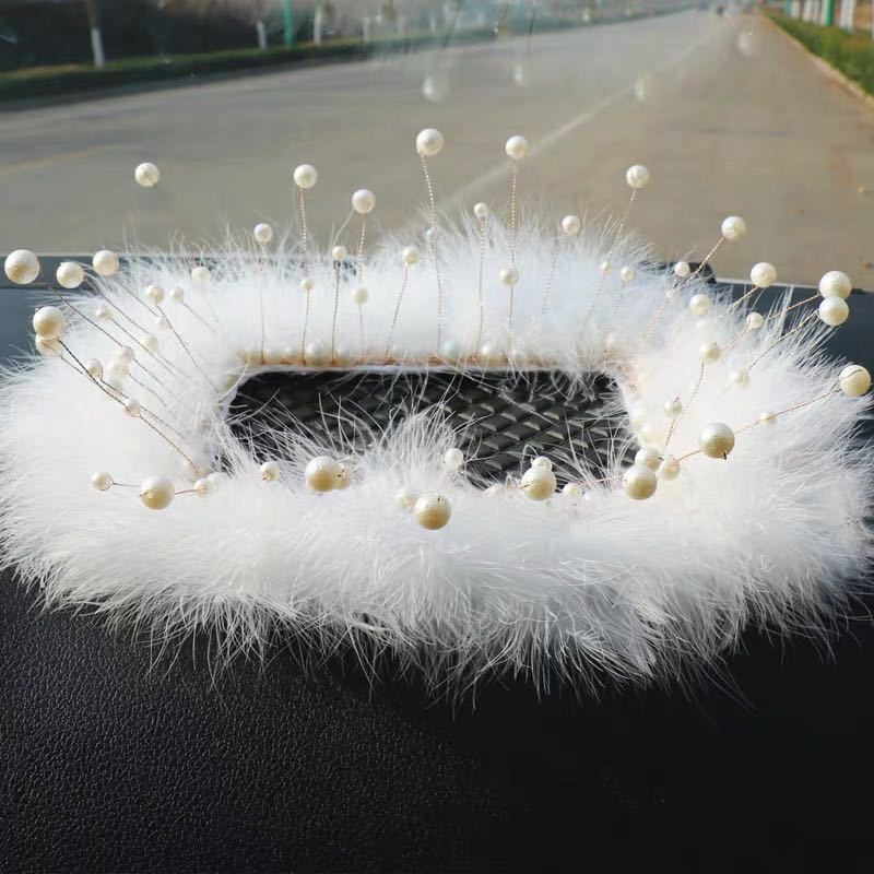 Crown Pearl Feather Car Anti-Slip Mat Dashboard Center Console Storage Mat Car Ornament Mat Car Accessories